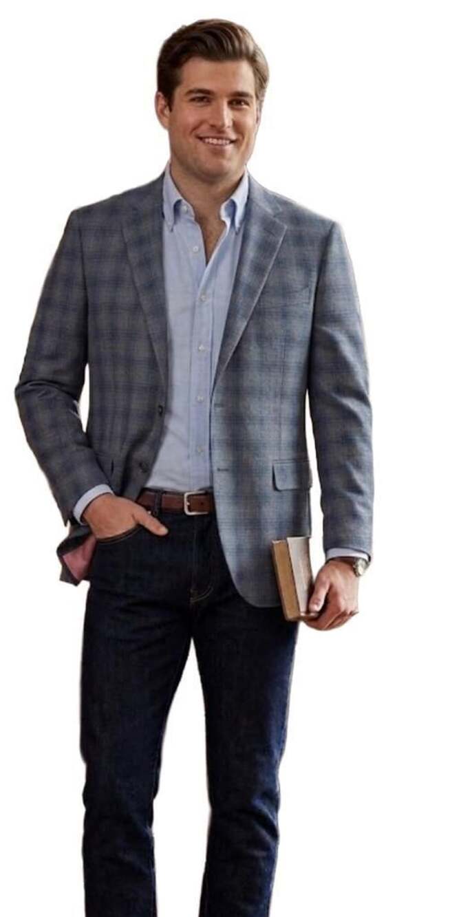 42 Mens REDA Milano Italian Blue Plaid Single-Breasted Two-Button Blazer Sport C